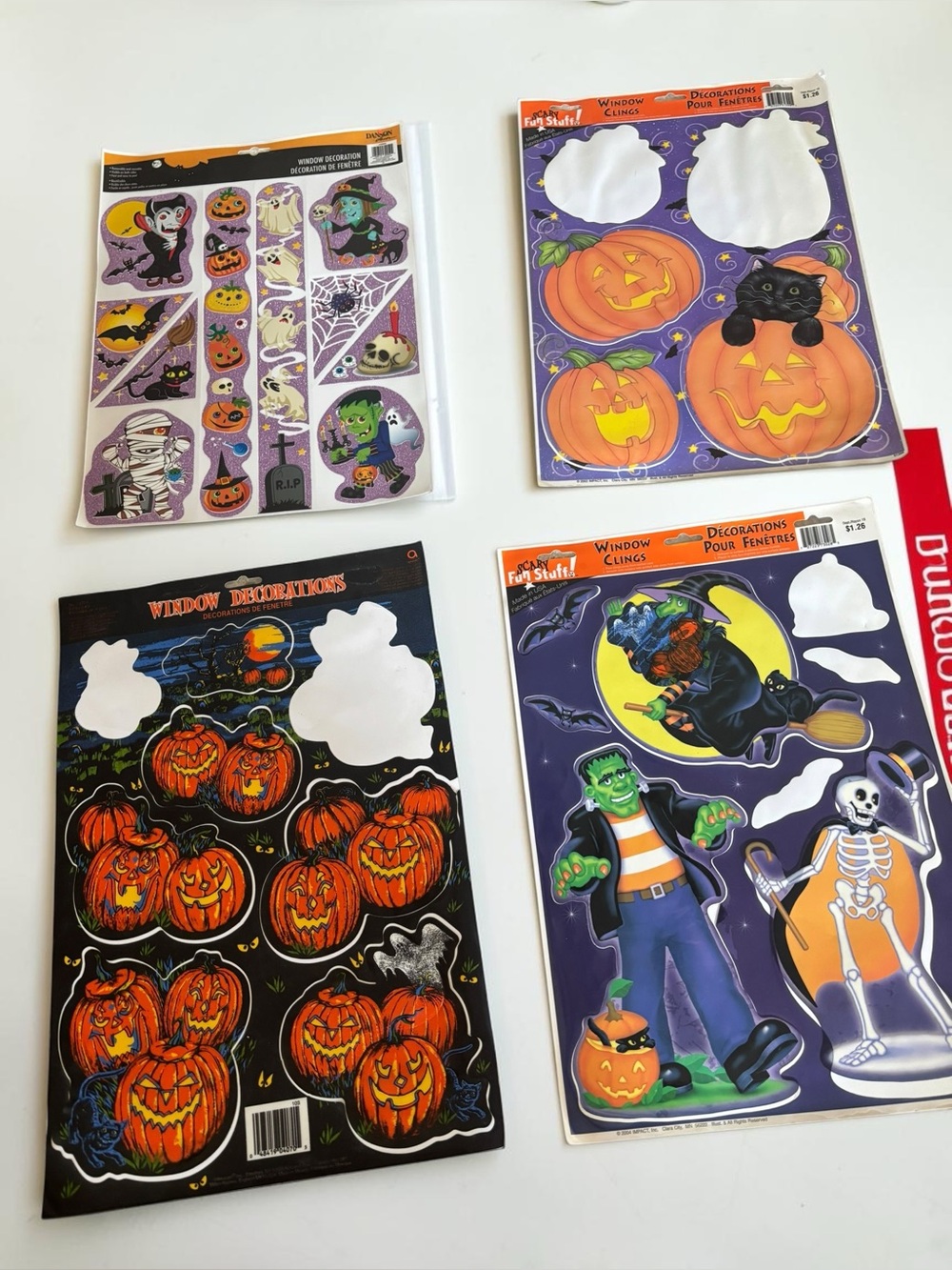 Vintage Y2K Halloween Window Clings Lot of 4 Amscan Impact Pumpkin Witch